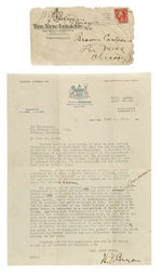 WILLIAM JENNINGS BRYAN LETTER TO CARTOONIST EDWARD S. BROWN, WITH ENVELOPE.