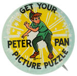 STORE CLERK’S PETER PAN FREE PREMIUM PROMOTIONAL BUTTON FROM HAKE COLLECTION AND CPB.