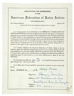 HENRY FONDA SIGNED AMERICAN FEDERATION OF RADIO ARTISTS MEMBERSHIP APPLICATION.