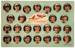 “CARDINALS THE FAMOUS GAS HOUSE GANG” 1936 POSTCARD W/SIX HOF'ERS INCLUDING MIZE ROOKIE.