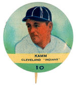 PR2 ORBIT GUM BASEBALL BUTTON #10 WILLIE "KAMM" CLEVELAND INDIANS FROM 1932-33 SET OF 117.