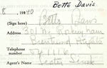 BETTE DAVIS SIGNED AMERICAN FEDERATION OF RADIO ARTISTS MEMBERSHIP APPLICATION.