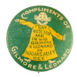 YELLOW KID "HOGAN'S ALLEY" 1898 STAGE BUTTON WITH BACK VARIETY.