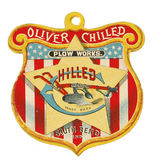 "OLIVER CHILLED PLOW WORKS" STUNNING LARGE CARDBOARD TAG.