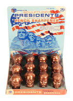 "SCULPTURED PRESIDENTS OF THE UNITED STATES PENCIL SHARPENERS" IN ORIGINAL DISPLAY.