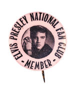 RARE "MEMBER - ELVIS PRESLEY NATIONAL FAN CLUB" BUTTON AND LABEL FROM TENNESSEE.