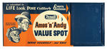 “REXALL AMOS N’ ANDY VALUE SPOT” LARGE 2-SIDED METAL STORE DISPLAY SIGN.