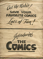 “INTRODUCING THE COMICS” CANVAS BANNER PROMOTING NEWSPAPER COMIC STRIPS.