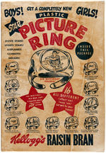 KELLOGG'S "RAISIN BRAN" CEREAL BOX WITH BABE RUTH PREMIUM PLASTIC RING OFFER.