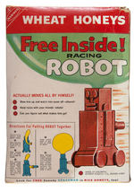 NABISCO "RICE HONEYS" CEREAL BOX WITH "RACING ROBOT" PREMIUMS.