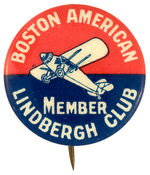“BOSTON AMERICAN/MEMBER LINDBERGH CLUB” NEWSPAPER BUTTON.