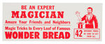 "WONDER MAGIC" BREAD END LABELS NEAR SET W/STORE SIGN.