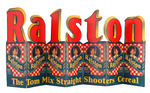 "RALSTON THE TOM MIX 'STRAIGHT SHOOTERS' CEREAL" DIE-CUT FOLDING LARGE STORE DISPLAY SIGN.