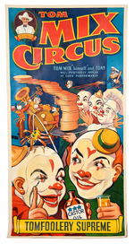 "TOM MIX CIRCUS" THREE-SHEET LINEN-MOUNTED POSTER.