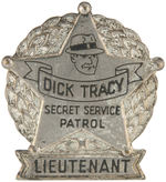 "DICK TRACY SECRET SERVICE PATROL" LARGE 1938 PREMIUM BADGES FOR LIEUTENANT AND CAPTAIN.