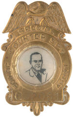 POLICE, DETECTIVES, SPY FIVE BADGES AND MEMBER CARD 1930s-1949.