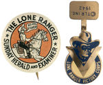 THE LONE RANGER GROUP OF TWO BUTTONS, TWO "DEPUTY" BADGES AND WWII TAB.