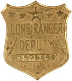 THE LONE RANGER GROUP OF TWO BUTTONS, TWO "DEPUTY" BADGES AND WWII TAB.