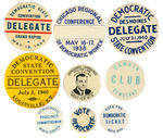 NINE DEMOCRATIC DELEGATES AND PARTY BUTTONS 1920s-1940