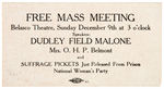 HISTORIC CARD FOR D.C. MEETING TO HONOR SUFFRAGE PICKETS "JUST RELEASED FROM PRISON."