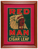 1920s "RED MAN/RED DOT/DUNORO" FRAMED CIGAR SIGN TRIO.