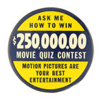 "MOVIE QUIZ CONTEST" THEATRE EMPLOYEES 3" BUTTON.