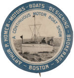 "A CONTINUOUS MOTOR BOAT SHOW" AD BUTTON.