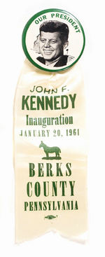 JFK INAUGURATION BUTTON AND RIBBON "BERKS COUNTY, PA."