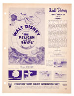 WALT DISNEY CARTOON "EXHIBITORS' SHORT SUBJECT INFORMATION SHEET" LOT.