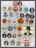 MOVIE BUTTON COLLECTION OF THIRTY THREE PIECES PRIMARILY 1920s-1940s.