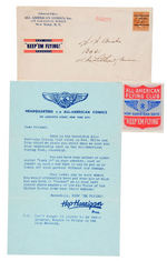 "HOP HARRIGAN ALL-AMERICAN COMICS FLYING CLUB" PATCH/LETTER/MAILER.