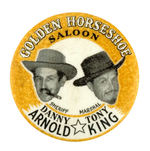 "GOLDEN HORSESHOE SALOON" ENGLISH BUTTON SHARING DISNEYLAND NAME.