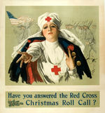 "RED CROSS CHRISTMAS ROLL CALL" WWI LINEN-MOUNTED POSTER BY HARRISON FISHER.