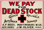 "WE PAY FOR DEAD STOCK" RENDERING COMPANY TIN LITHO SIGN.