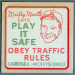 MICKEY MANTLE 1950s MILK PREMIUM GLOW-IN-DARK TRANSFER.