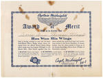 CAPTAIN MIDNIGHT’S AWARD OF MERIT 1941 MINT RARE BRASS PILOT’S BADGE, CERTIFICATE, MAILER.