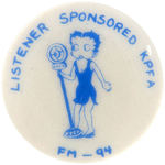 BETTY BOOP RARE PORCELAIN BUTTON FROM BERKELEY RADIO STATION KPFA.