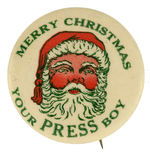 NEWSPAPER DELIVERY BOYS CHRISTMAS GIVEAWAY BUTTON.