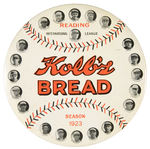 “KOLB’S BREAD SEASON 1923 READING INTERNATIONAL LEAGUE” 7.5” RARE BUTTON.