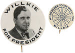 "WILLKIE FOR PRESIDENT" AND "MY SHOULDER TO THE WHEEL FOR WILLKIE" BUTTONS.