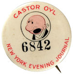 "CASTOR OYL" NY EVENING JOURNAL BUTTON.