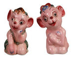 BORDEN'S "BEULAH" AND "BEAUREGARD" PINK SALT & PEPPER SET.