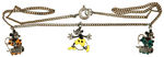 CHILD’S 1932 NECKLACE WITH MICKEY CHARM AND PAIR OF “MINNIE MOUSE” CHARMS.