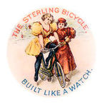 SUPERB COLOR 1898 LADIES AND BIKE AT BEACH.