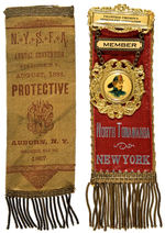 NEW YORK STATE PAIR OF EARLY FIREMEN’S RIBBON BADGES.