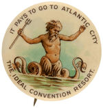 KING NEPTUNE ATLANTIC CITY PROMOTIONAL BUTTON ONE OF TWO DESIGNS CIRCA 1900.