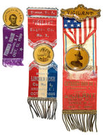 THREE NEW JERSEY ORNATE RIBBON BADGES WITH CELLULOID INSERTS 1897-1899.