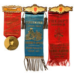 PENNSYLVANIA THREE EARLY FIRE CONVENTION RIBBON BADGES.