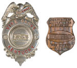 FIRE BADGE PAIR FROM KENTUCKY AND “UNDERWRITERS’ LABORATORIES.”
