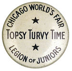 "TOPSY TURVY TIME" SCARCE 1933 BUTTON.